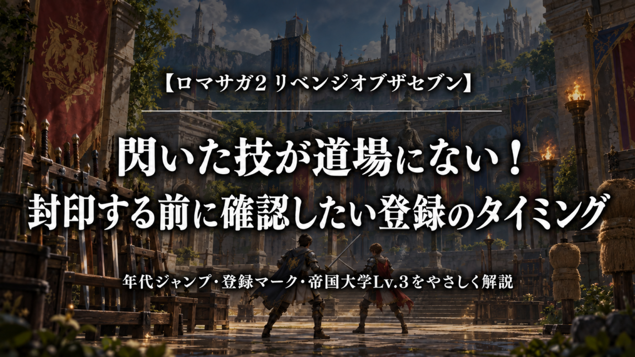 ロマサガ2 リベンジオブザセブンの閃いた技が道場にない理由と封印前の登録確認を解説するアイキャッチ