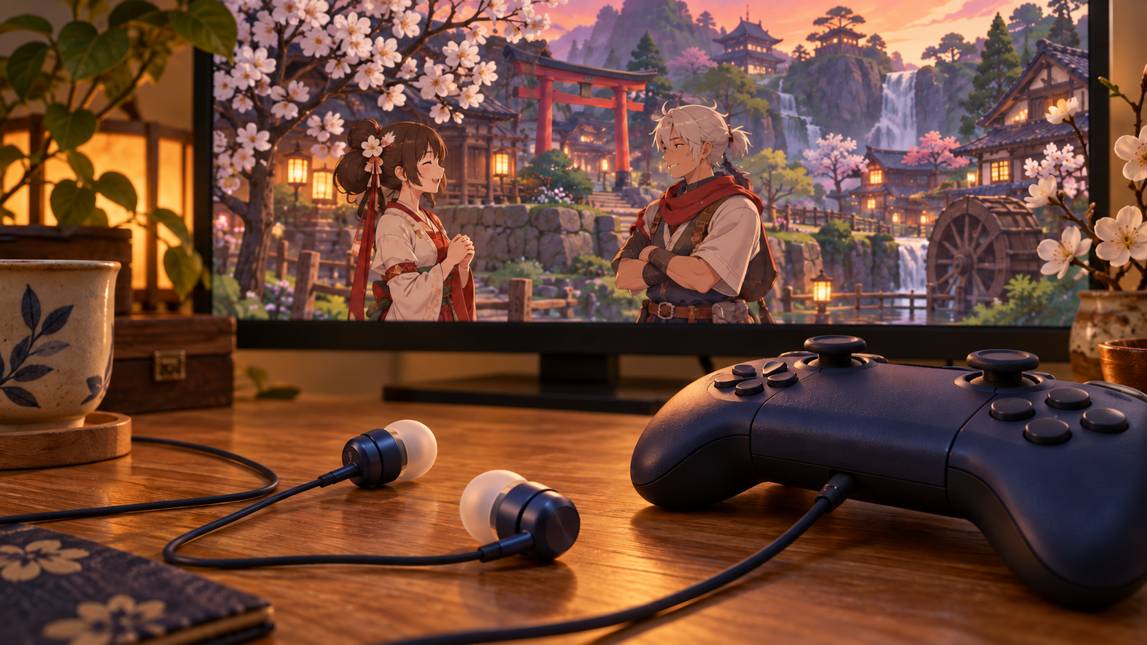 里の会話や音楽をイヤホンで落ち着いて楽しむゲーム環境