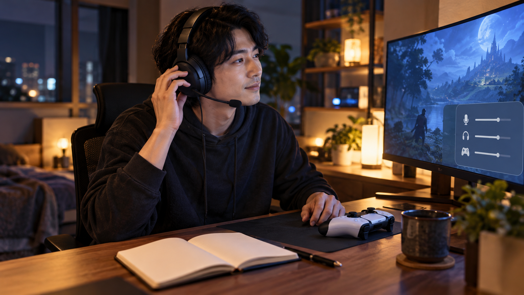 ヘッドセットの操作と音声設定を確認するプレイヤー