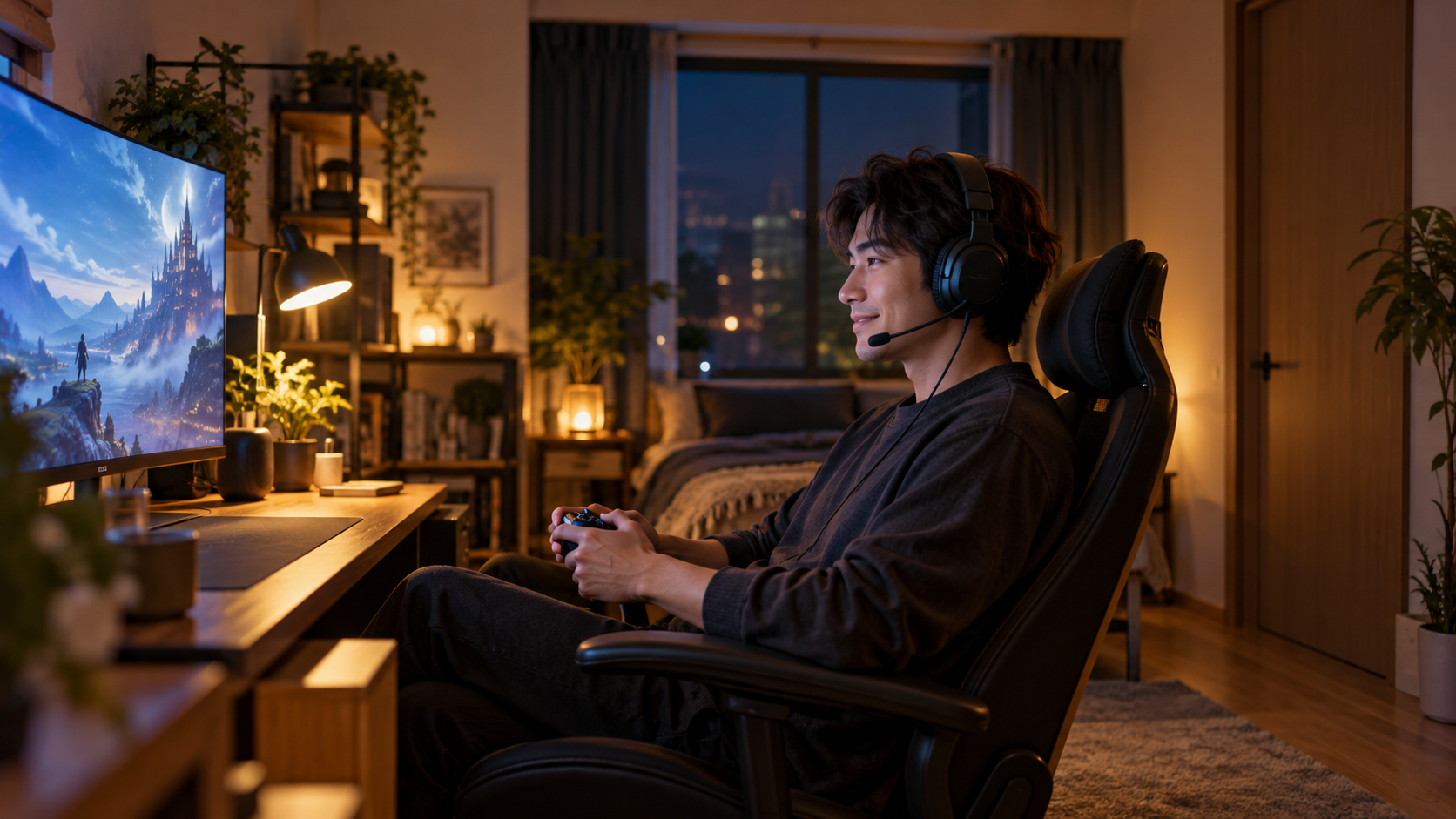 音量と自分の声の聞こえ方を整えて夜のゲームを楽しむプレイヤー