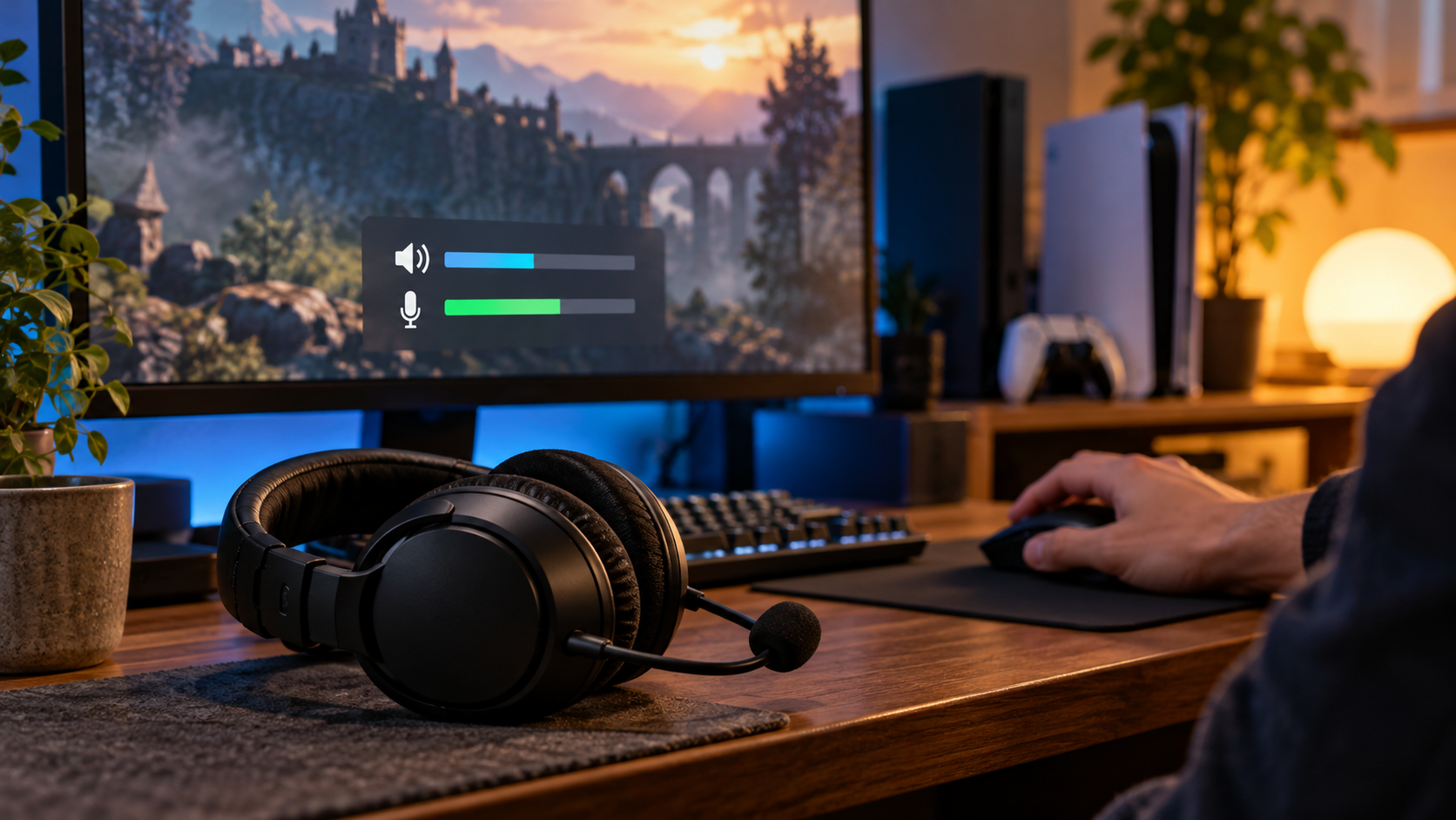 PCとゲーム機で音声設定を確認するイメージ