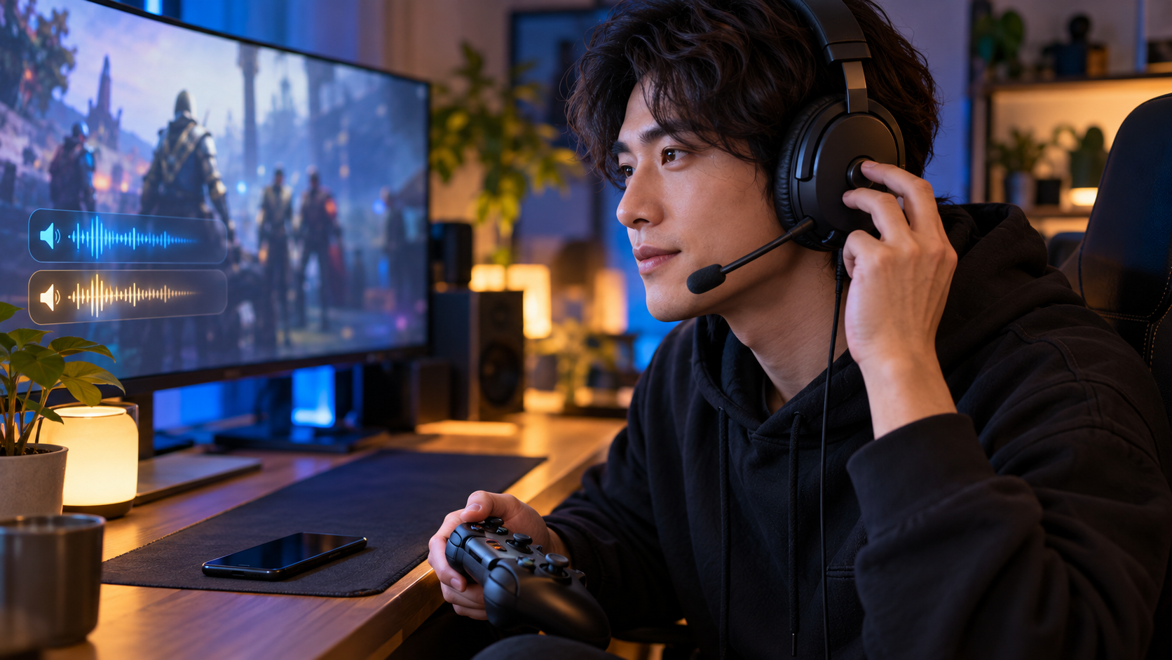 ゲームと通話の音量バランスを実際に試すプレイヤーのイメージ