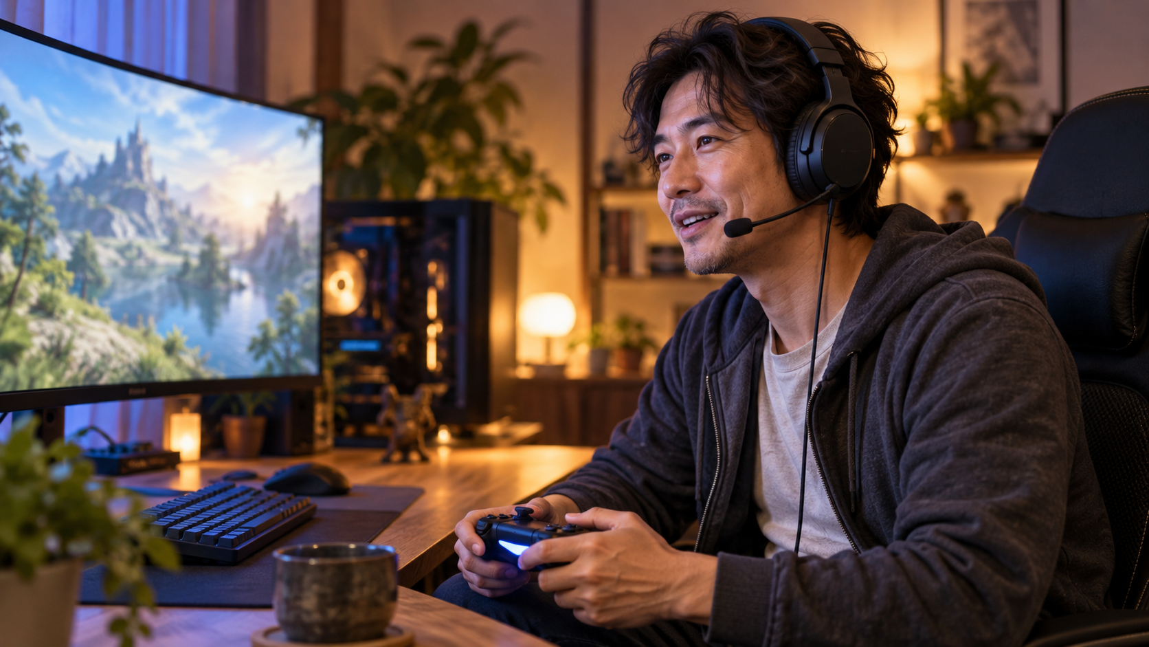 普段の声でゲーム通話を楽しむプレイヤーのイメージ