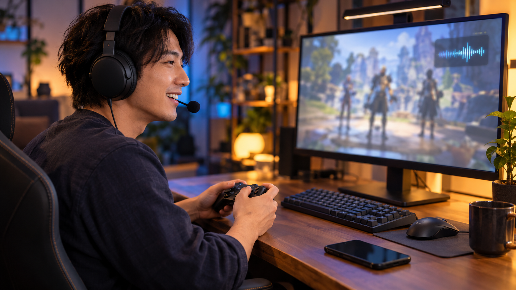 実際のゲーム通話で音量と雑音を確かめるプレイヤーのイメージ