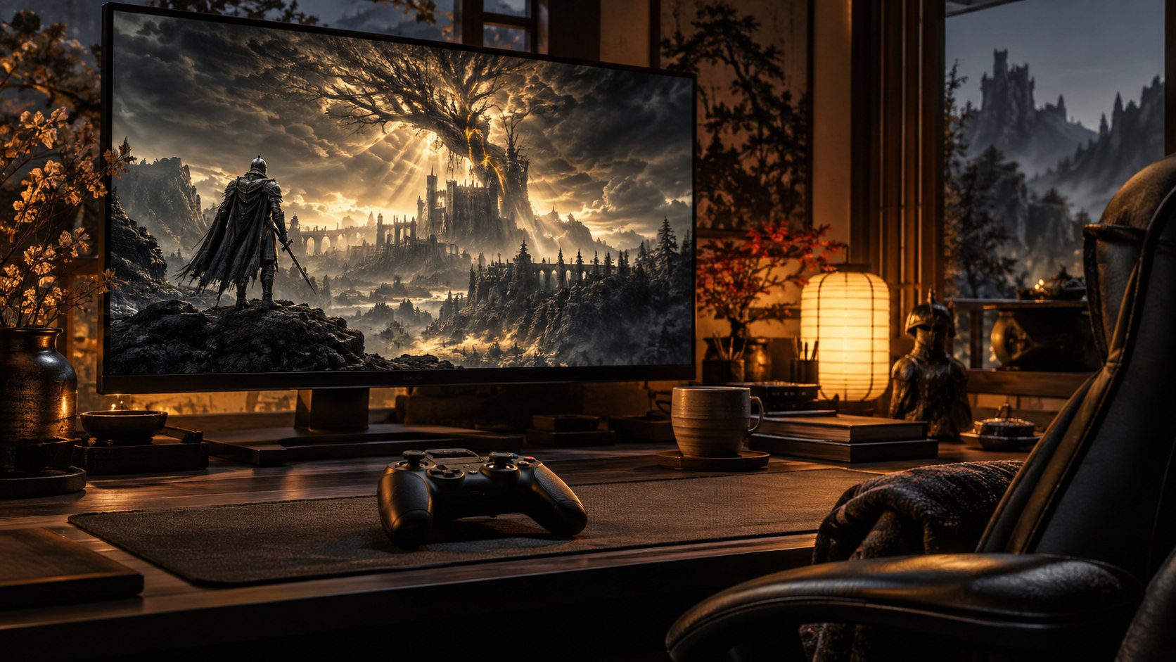 コントローラーと見やすい画面を備えたゲーム環境