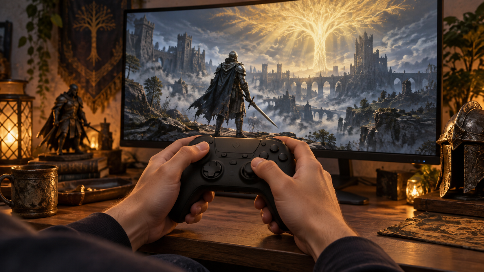 握りやすいコントローラーで長時間のゲームを楽しむイメージ