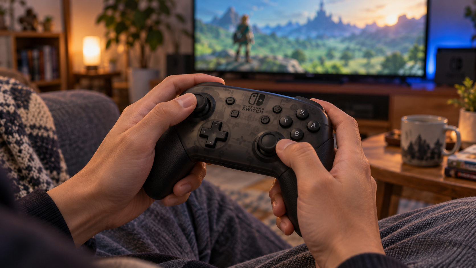 自分の遊び方に合うProコントローラーでゲームを楽しむイメージ